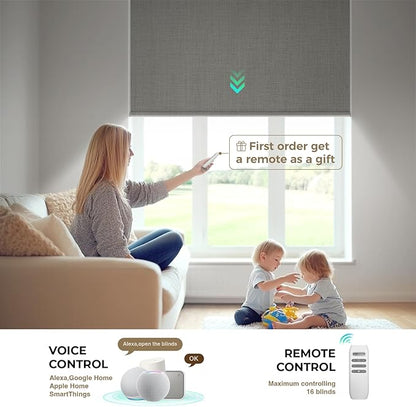 HeyBlinds Motorized Blinds with Remote, 100% Blackout Smart Blinds, Automatic Shades for Windows Compatible with Alexa Google and Homekit, Custom Size(Manner-Cement Grey BO)