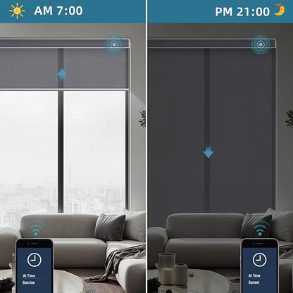 SmartWings Motorized Smart Roller Shades in Light Filtering, Electric Blinds with Remote for Windows Compatible with Alexa/Google Home/Homekit, Customized, 60% Blackout Twilight Heather Grey