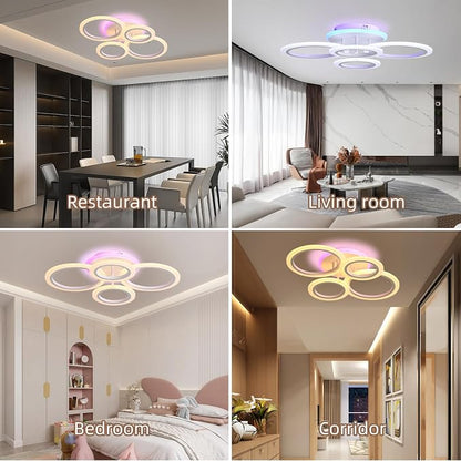 Modern LED Ceiling Light, 50W Dimmable Flush Mount, Remote, White | 3000-6000K Adjustable Color Temperature, Flicker-Free Lighting, 4 Rings Design for Kitchen, Dining Room, Hallway & Entrywa