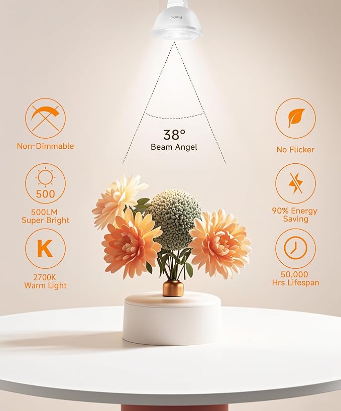 MR16 LED Bulbs, 50W Halogen Replacement, 2700K Warm White, Not Dimmable GU5.3 Bipin Base, 5W 12V Low Voltage Landscape Recessed Lighting Bulbs,10-Pack