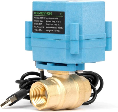 Motorized Ball Valve 1/2 in NPT U.S. Solid WiFi Smart 2-Way Brass Electric Valve USB Powered LED Indicator Remote On/Off for Water and Irrigation