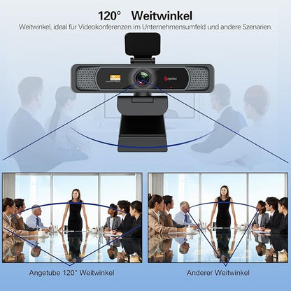 Angetube 914Max 4K Webcam - 120° Wide Angle PC Streaming Camera, PDAF Autofocus, Dual Noise Reduction Microphones, 1080p@60FPS, Compatible with Laptop, Mac, Teams, Desktop
