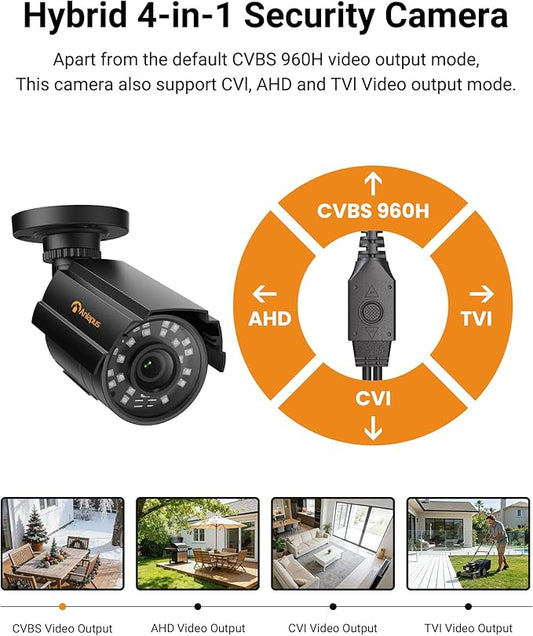 Anlapus 1080P Hybrid 4 in 1 Security Camera, HD TVI/CVI/AHD/CVBS Indoor Outdoor CCTV Bullet Cam, Metal Housing, IP66 Weatherproof, 80ft Night Vision, for 960H,720P,1080P,5MP,4K Analog Surveillance DVR