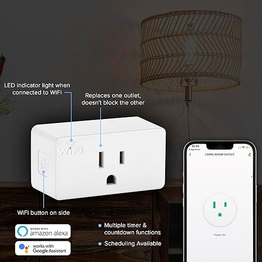 Luvoni Smart WiFi Outlet Adapter, Smart Plug Works with Google Home/Alexa, App Control, Timer & Countdown Functions 2.4 GHz WiFi, 2-Pack, by Maxxima