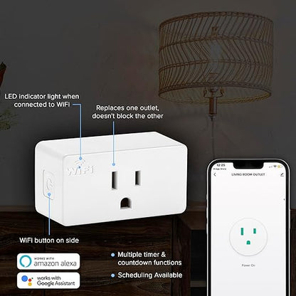 Luvoni Smart WiFi Outlet Adapter, Smart Plug Works with Google Home/Alexa, App Control, Timer & Countdown Functions 2.4 GHz WiFi, 2-Pack, by Maxxima