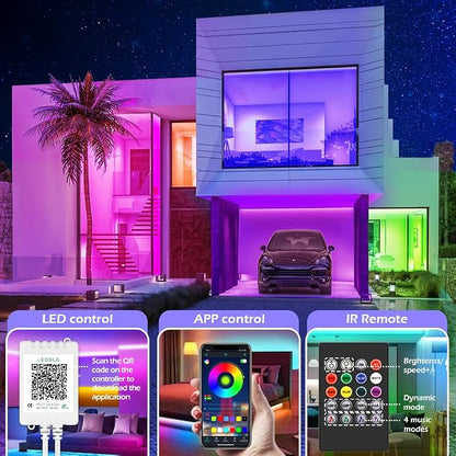 Led Strip Lights,Long Smart Led Light Strips Music Sync 5050 RGB Color Changing Rope Lights,Bluetooth APP/IR Remote/Switch Box Control Led Lights for Bedroom,Home Decoration,Party,Festival (200FT)