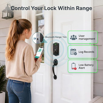 GHome Smart Fingerprint Door Lock for Front Door, 1.0s Unlock AI Self-Learning Keyless Entry Deadbolt with App Control, Keypad, Auto Lock, Digital Code Smart Lock for Home, Airbnb, Apartment, Garage