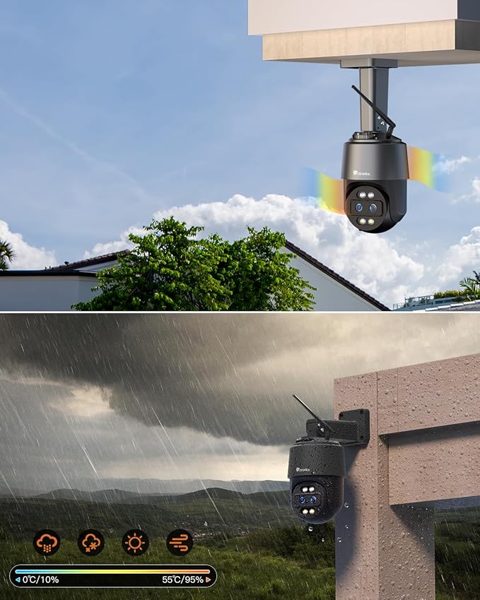 Ctronics [10X Hybrid Zoom] Dual-Lens 4K 8MP Security Camera Outdoor, Auto Tracking & Zoom, 2.4/5GHz WiFi, AI Human/Vehicle/Animal Detection, 256GB TF/Cloud/FTP/NAS Storage, Color Night Vision