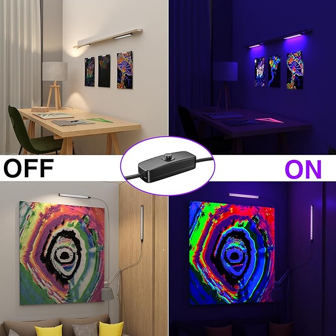 Onforu 2 Pack 10W LED Black Light Bar, 1ft, USB Blacklight Tube, Blacklight Bars with Switch, Black Light for Fluorescent Tapestry Poster, Cabinet, Glow Party, Halloween, Classroom, Body Paint