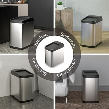 ELLO&ALLO Garbage Can Motion Sensor Trash Can 13 Gallon for Kitchen with Roll Up Lid, Automatic Touchless High-Capacity Waste Bin, Brushed Stainless Steel