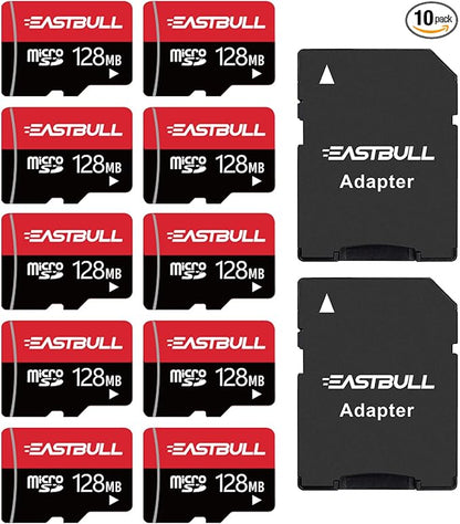 (Not 128GB) 128MB 10-Pack of Micro SD Cards, EASTBULL SD Memory Cards 128MB SD Cards Pack Full HD Video 90MB/s UHS-I U1 Class 10 for Surveillance Security Cam (10 Units and 2 Adapters)