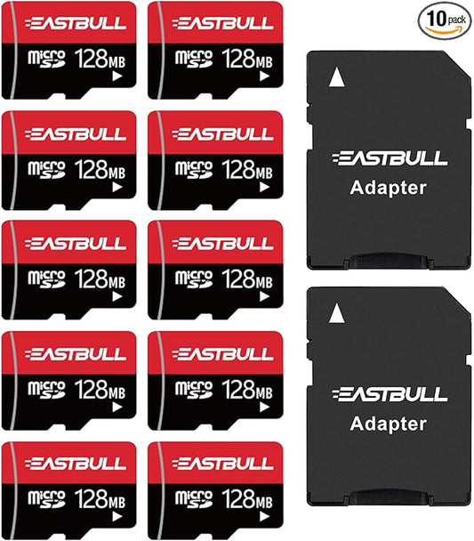 (Not 128GB) 128MB 10-Pack of Micro SD Cards, EASTBULL SD Memory Cards 128MB SD Cards Pack Full HD Video 90MB/s UHS-I U1 Class 10 for Surveillance Security Cam (10 Units and 2 Adapters)