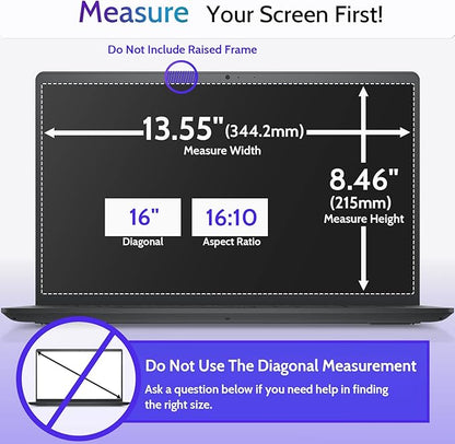 3 Pcs 16" Anti Blue Light Screen Protector Compatible With Lenovo Hp Dell Acer Asus Samsung etc Laptop-16:10 Aspect, 16 Inch Computer Monitor Glare Filter Uv Blocker Shield Cover Eye Protection Film