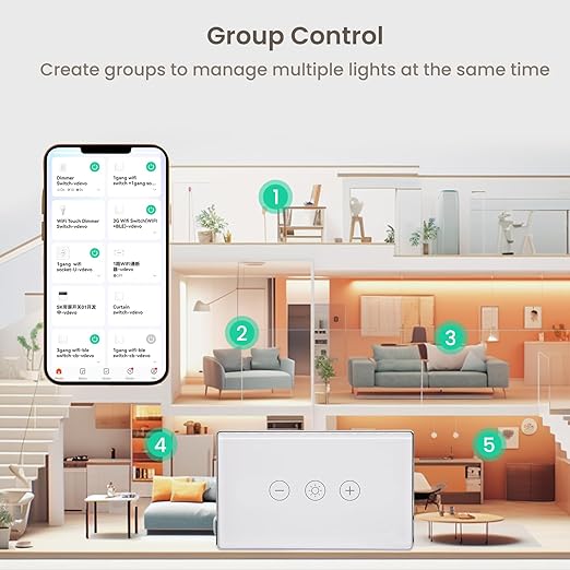 Smart Dimmer Switch,4.65 X 2.83 X 1.3 Inches,Aluminum Frame,Need Neutral Wire,2.4GHz,Tuya/Smart Life App/Alexa,2.5D Curved-Edge Tempered Glass Panel,White