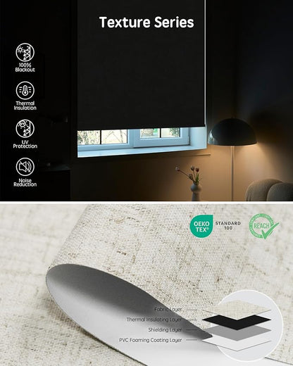 Yoolax Motorized Blinds with Remote, 100% Blackout Smart Blinds Work with Alexa, Google, Apple Homekit, Motorized Shades for Bedroom, Custom Electric Shades Voice Control (Linen Beige)