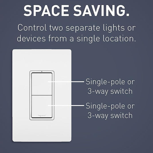 Legrand radiant RCD33WCC6 15 Amp Combination 2-in-1 Decorator Rocker Light Switch, Two 3-Way Switches, White (1 Count)