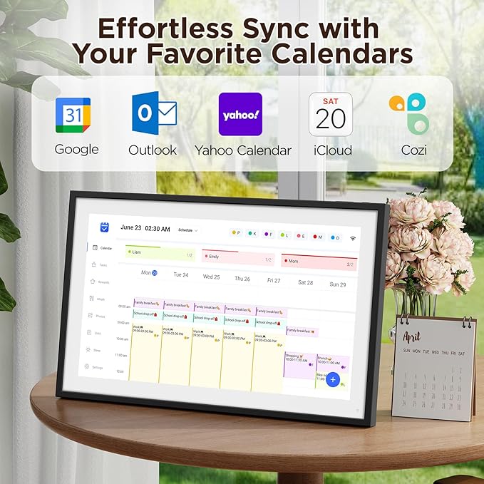 LOOFII 21.5" Smart Digital Calendar – 1920×1080 Full HD Touchscreen Family Planner & Calendar with Chore Chart & Meal Planner, Wall-Mountable (Black White)