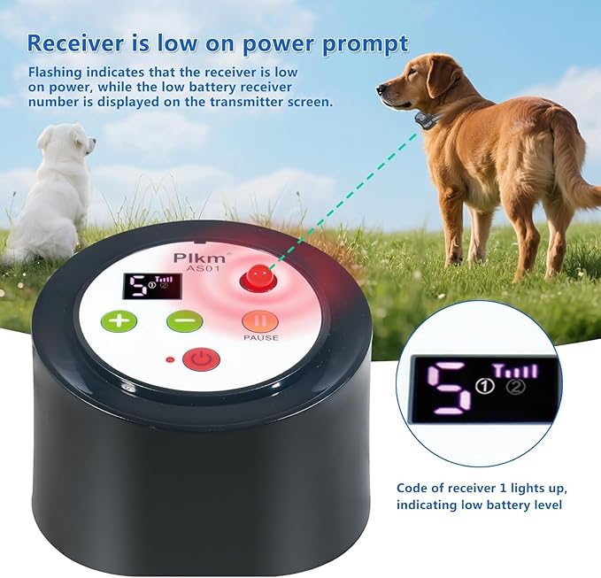 Plkm Dog Wireless Fence 2026 Newest Intelligent Pet Electric Containment System, Low Battery AI Smart Alarm Dog Out of Range Reminder, Display Receiver Battery Level, 360° Strong Signal Coverage
