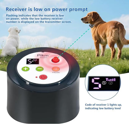 Plkm Dog Wireless Fence Intelligent Electric 2026 Newest Pet Containment System, Low Battery AI Smart Alarm Dog Out of Range Reminder, 360° Strong Signal Coverage, Display Receiver Battery Level