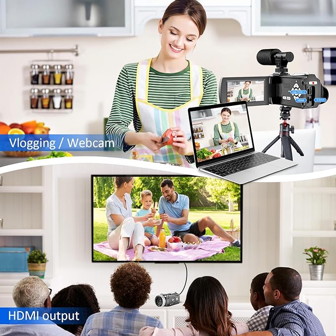 4K UHD Video Camera Camcorder, 48MP YouTube Vlogging Camera with Wireless Lavalier Microphone, 18X Digital Zoom, 3" 270° Rotatable IPS Screen, with Remote, 32GB Card & 2 Batteries