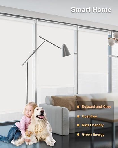 Motorized Blinds with Remote Control, Smart Blackout Automatic Blinds Work with Homekit Alexa Google Home, Rechargeable Electric Window Roller Shades with Valance, Customized Size (Vinyl White)