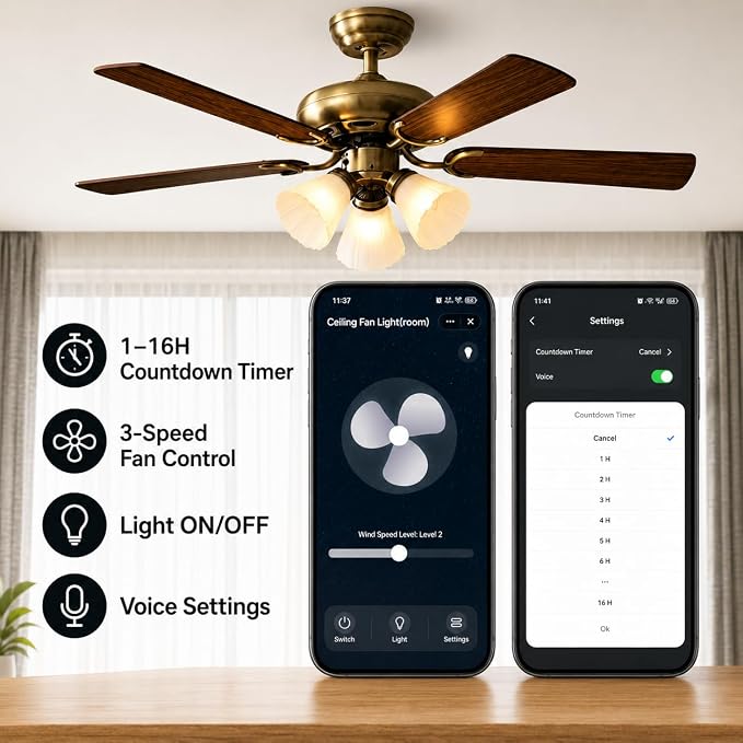QIACHIP Upgraded WiFi Universal Ceiling Fan Light Remote Control Kit with Mute, Timing Function, Wireless APP Controllor Compatible for Alexa 2 Pack