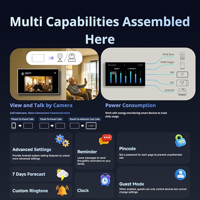 SONOFF NSPanel Pro 120 Smart Control Panel, 4.7-inch Screen, Zigbee Gateway, Home Assistant Integration, Smart Thermostat, Security Scenes, Works with Alexa, Google, Apple.