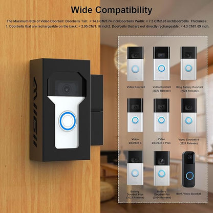 Bleu Clair Anti-Theft Video Doorbell Mount All Metal Compatible with Ring/Blink Wireless Doorbell, with Charging Port, No Drill, Not Block Doorbell Motion Sensor, for Rentals Apartment