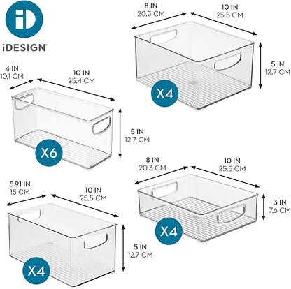 iDesign Stackable Plastic Handle Bin Storage Organizers, 18 Pack, Clear | For Kitchen, Fridge, Pantry, Home, Assortment Set