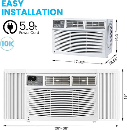 10000 Btu Window Air Conditioner for Home Windows, Window-Mounted Window Ac Unit with Remote & App Control, Sleep, Timer Modes, Ideal for Rooms Up to 450 Square Feet, Low Noise