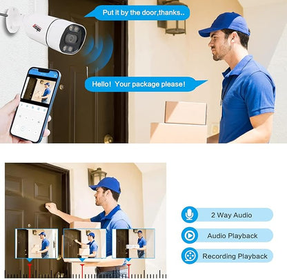 8 Channel Wireless Security Camera System, 8X 3MP WiFi Wired Surveillance Cameras Indoor Outdoor with Two-Way Audio/AI Face/Motion Detection/Color Night Vision, H.265+ 8CH WiFi NVR, 2TB Hard Drive