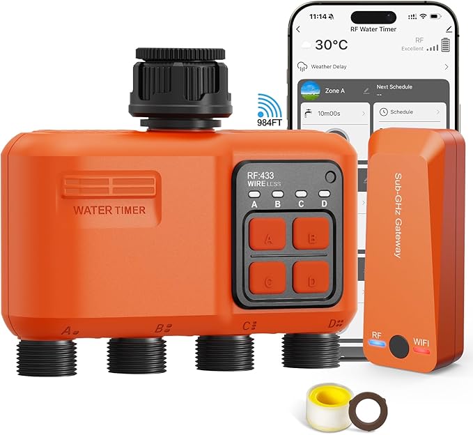Smart WiFi Sprinkler Timer 4 Zone, Irrigation Controller for Garden Hose