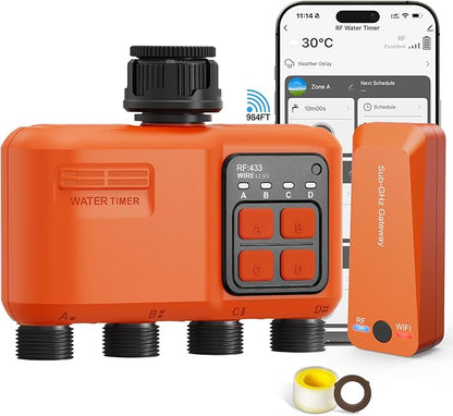 Smart WiFi Sprinkler Timer 4 Zone, Irrigation Controller for Garden Hose
