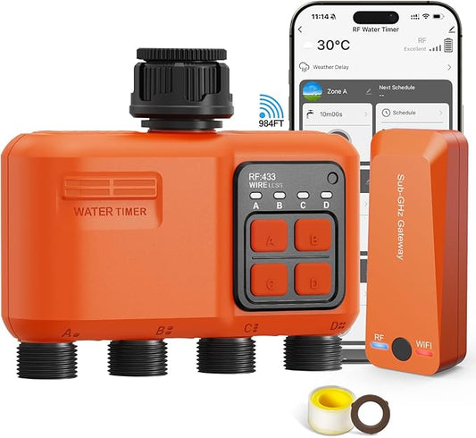 Smart WiFi Sprinkler Timer 4 Zone, Irrigation Controller for Garden Hose
