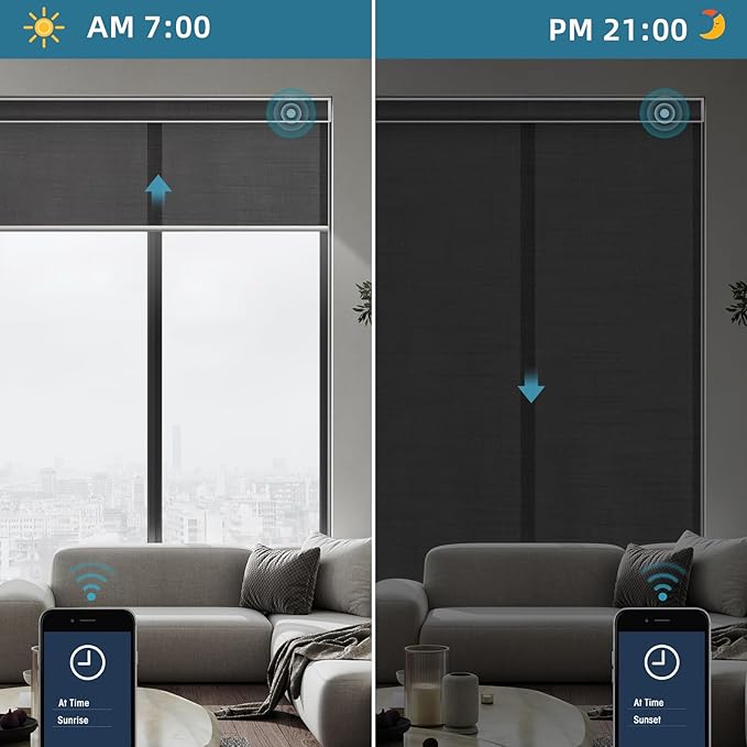 SmartWings Motorized Smart Roller Shades in Light Filtering, Electric Blinds with Remote for Windows Compatible with Alexa/Google Home/Homekit, Customized, 60% Blackout Twilight Shadow
