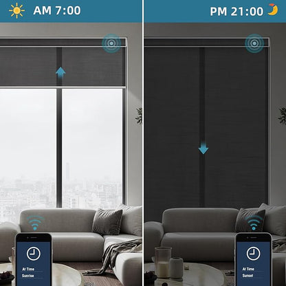 SmartWings Motorized Smart Roller Shades in Light Filtering, Electric Blinds with Remote for Windows Compatible with Alexa/Google Home/Homekit, Customized, 60% Blackout Twilight Shadow