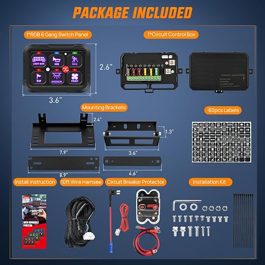 Nilight 6 Gang Switch Panel Relay System w/APP Control Automatic Dimmable | RGB Backlight Panel Circuit Control 1-side Output Fuse Wiring Harness ON Off LED Switch Pod for 12V 24V Car Truck Camper SUV