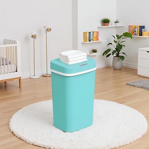 15L Smart Diaper Pail with Motion Sensor Lid | Touchless Hands-Free Baby Diaper Trash Can | Double Locking Seal | Slim Space-Saving Design | Quiet & Durable (Turquoise)