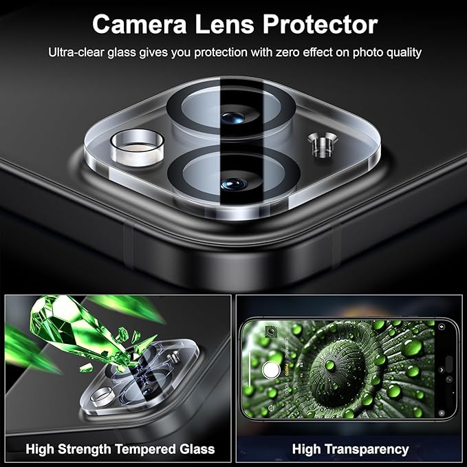 Esanik [2+2 Pack for iPhone 13 Privacy Screen Protector – Anti-Spy Tempered Glass & Camera Lens Cover, Military-Grade 9H Hardness, Anti-Scratch, Flawless Fit Tray
