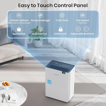 Gasbye Energy Star 2026 Dehumidifier with [𝗥𝗲𝗽𝗹𝗮𝗰𝗲𝗮𝗯𝗹𝗲 Pump] for Basement – [44dB Quiet, Easy to Clean & Clog-Free], Max 75 Pints/Day, 16.5ft Drain Hose, Auto Shut-Off, Auto Restart, White