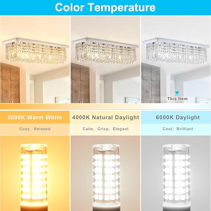 10 Pack G9 LED Bulb 6W (60W Halogen Replacement) 6000K Daylight T4 Chandelier Light Bulbs, Hansnag G9 Bi Pin Ceramic Base 600LM, AC120V 360°Beam Angle for Home Lighting, Non-Dimmable