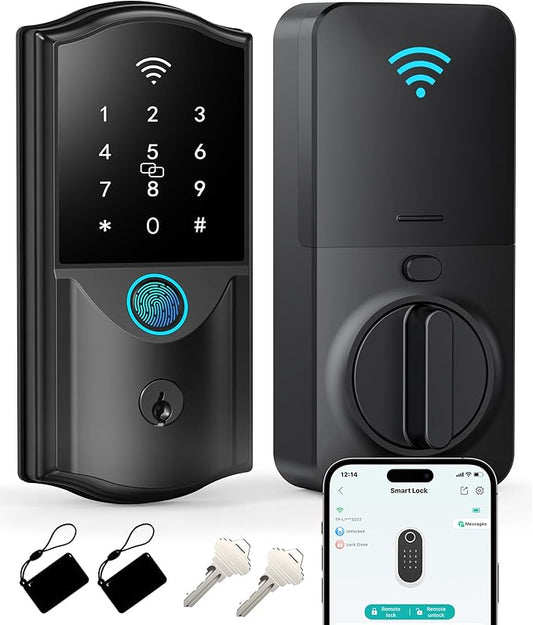 WiFi Smart Lock for Front Door – Firstriver Keyless Entry Electronic Deadbolt with Biometric Fingerprint & Digital Keypad Built-in Wi-Fi App Control Auto Lock Compatible with Alexa & Google Assistant