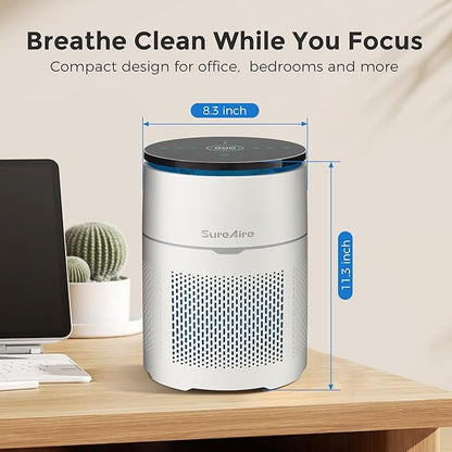 Desktop Air Purifier for Home Office, HEPA Filter for Smoke, Pet Hair - Auto Mode, Low-noise Sleep Mode, Adjustable Light, Compact Design