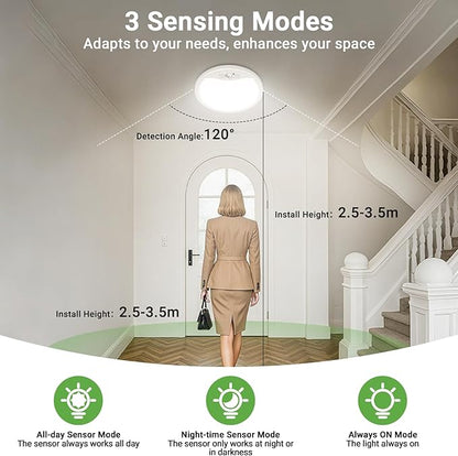 zemty 2Pack 9inch Motion Sensor Ceiling Lights Wired,18W 1800lm 3CCT/3 Mode/30-120s Timer, Bright White LED Flush Mount Light Fixture Motion Activated for Closet Pantry Hallways Stairwells Garage