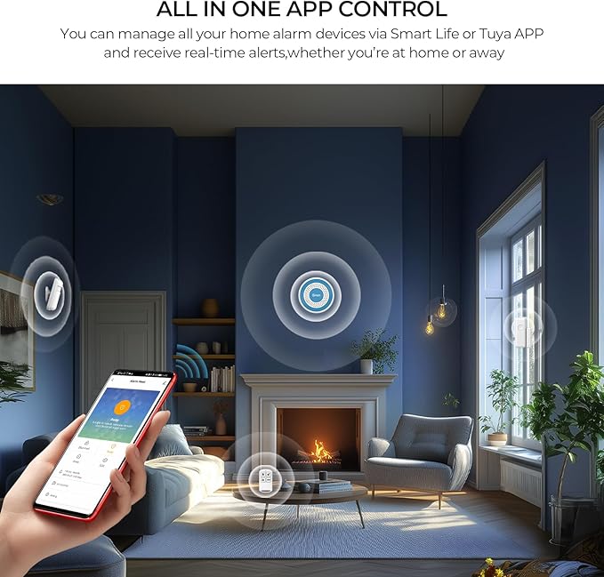 PGST Wireless Home Alarm System,Smart Home Security System with Tuya App Instant Alerts,DIY Door Alarms Kits Siren Hub with Door/Motion Sensors,Remote,Work with Alexa/Google Assistant for Apartment