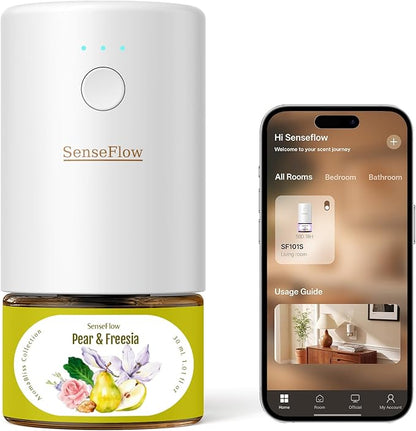 SF101S Pro Smart Plug in Air Freshener for Home, Waterless Essential Oil Diffuser, Aromatherapy Home Diffuser, 120-Day Natural Aroma Mist – Free 30ml Pear & Freesia (Yellow Orange)