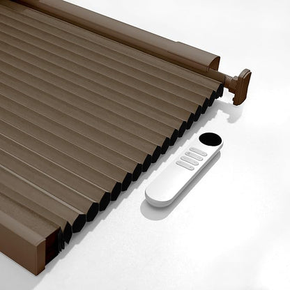 Boolegon No Drill Motorized Cellular Blinds with Remote Motorized Blackout Honeycomb Blinds for Indoor Windows Easy to Install Automatic Cellular Shades for Home,Blackout Dark Brown,Custom Size