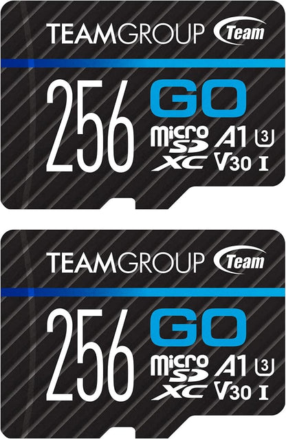 TEAMGROUP GO Card 256GB x 2 Pack MicroSDXC UHS-I U3 V30 4K for Action Cameras & Drone High Speed Flash Memory Card with Adapter for Outdoor Sports&Vlog, 4K Shooting,GoPro&Insta360&DJI TGUSDX256GU364