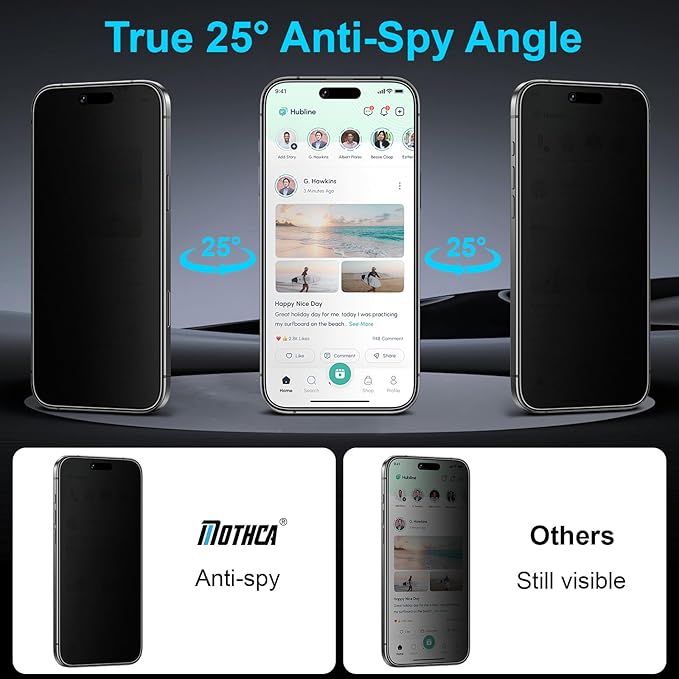 Mothca 2 Pack Matte Privacy Screen Protector for iPhone Air 6.5-inch [Auto Fit Box Dust-Free] Anti Spy Anti-Glare Anti-Fingerprint Full Coverage Tempered Glass, Smooth as Silk, Case Friendly