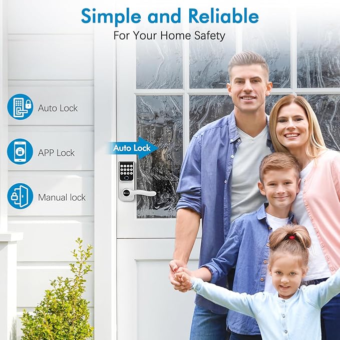 Keypad Smart Lock with Handle for Front Door, 5-in-1 Control by Fingerprint/Password/APP/E-Key/Key, Simple and Reliable, 12 Months Battery Life, Easy Installation (MT-B16-S)